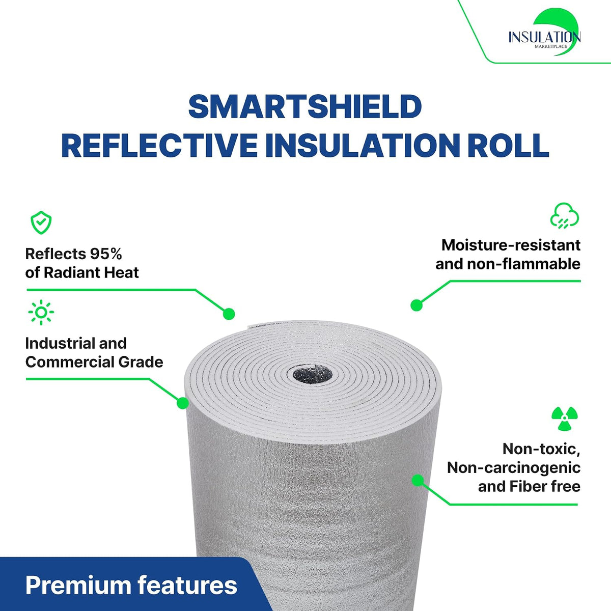 SmartSHIELD -10mm 48" x 50ft R22 Reflective Insulation roll, Foam Core Radiant Barrier, Thermal Insulation Shield - Foil / Foil