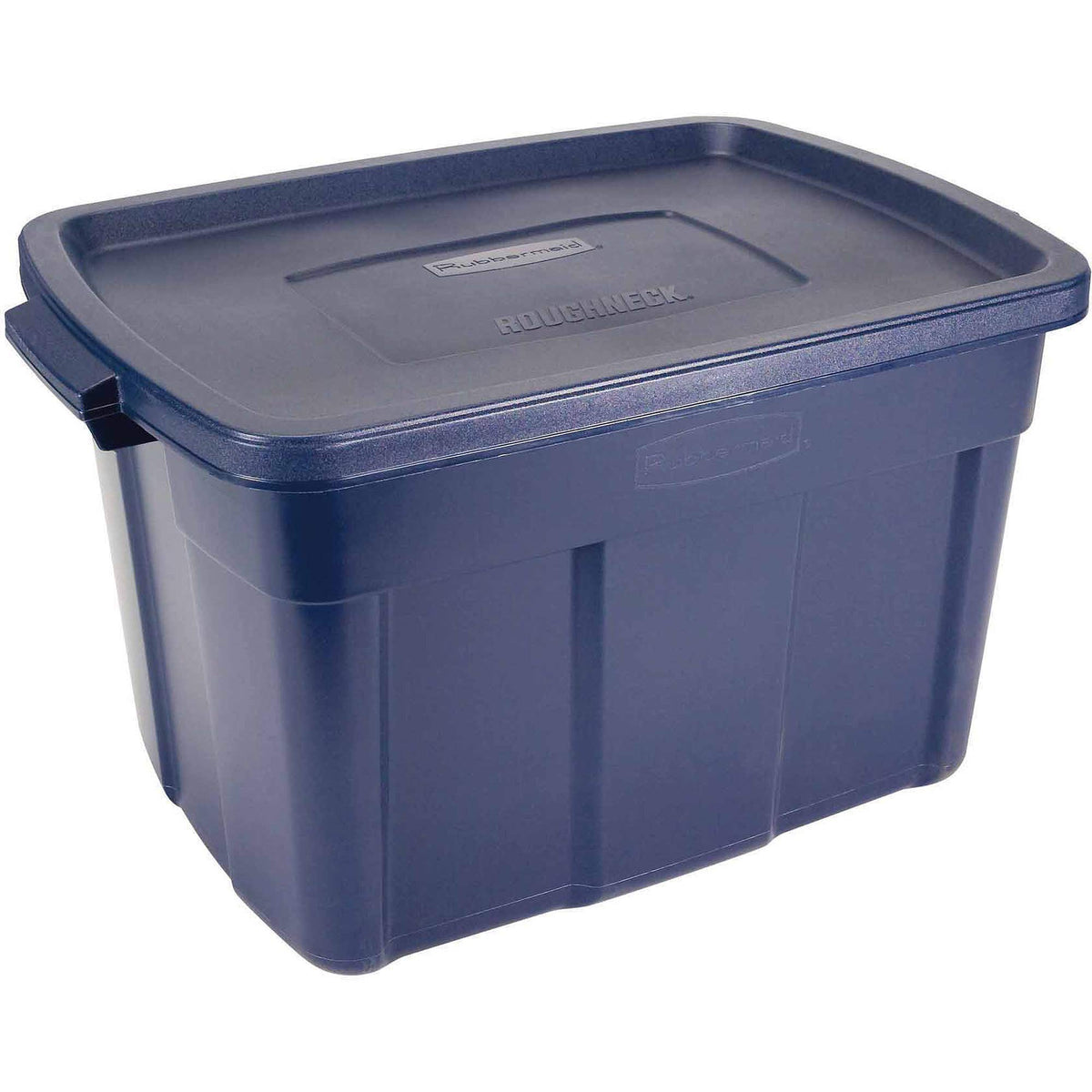 Rubbermaid Roughneck Tote 18 Gal, 6 Pack, Made in USA, Dark Indigo Metallic, Rugged Plastic Stackable Storage Bins with Lids and Handles