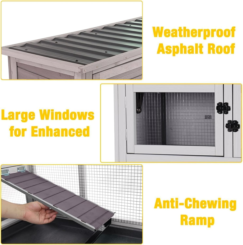 Aivituvin Rabbit Hutch Indoor Bunny Cage Outdoor 2 Story Pet House Guinea Pig Cage on Wheels 36" L