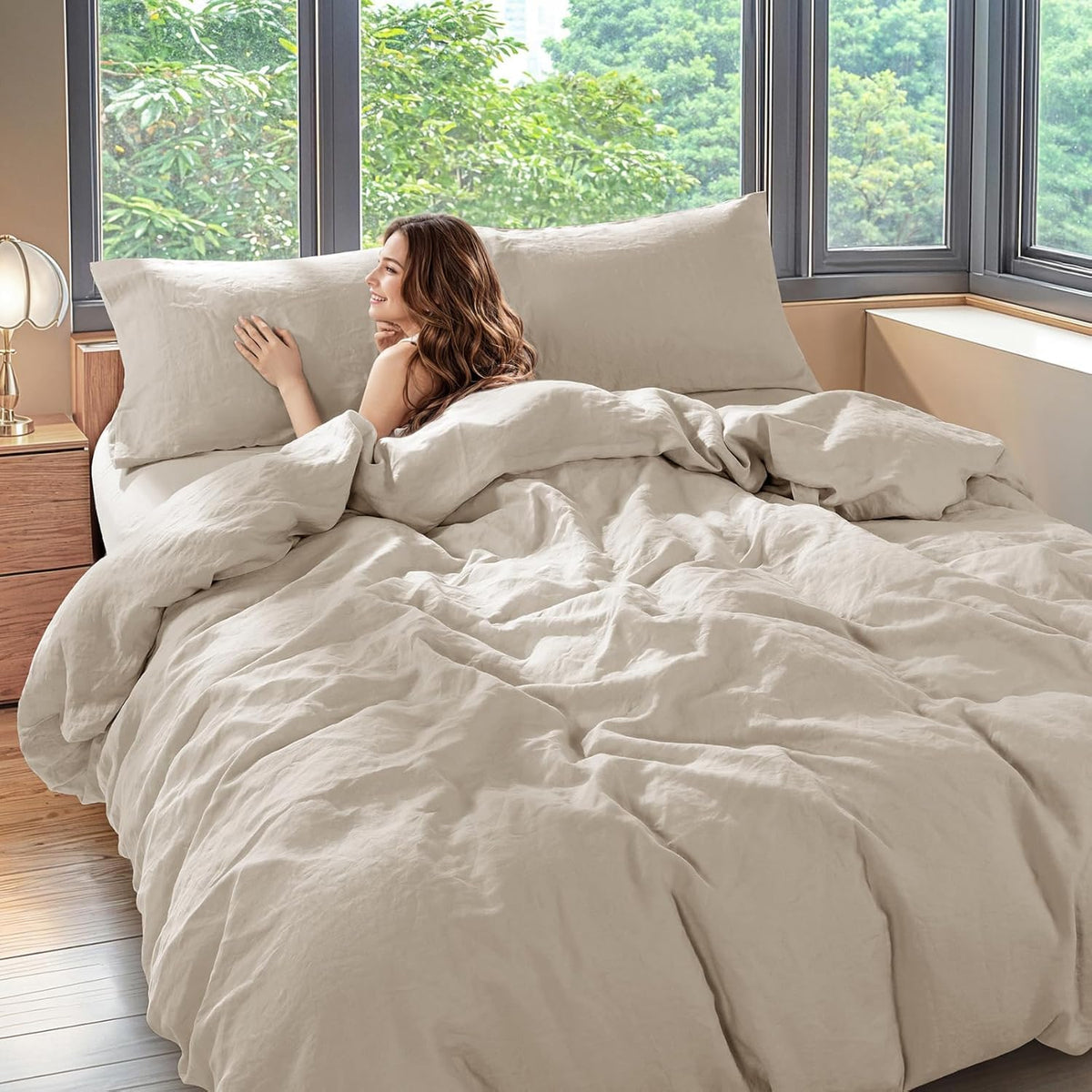 Shilucheng 100% Linen King Duvet Cover Set, Linen