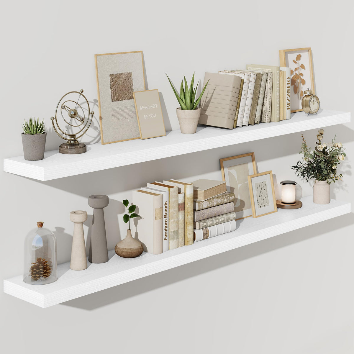 Fun Memories Floating Shelves - 2 Pack 12 Inch Rustic Wooden Wall Shelves - Extra Deeper & Thicker Wall Mounted Storage Shelf for Living Room, Kitchen, Farmhouse - 36" W x 12" D x 1.8" H - Brown