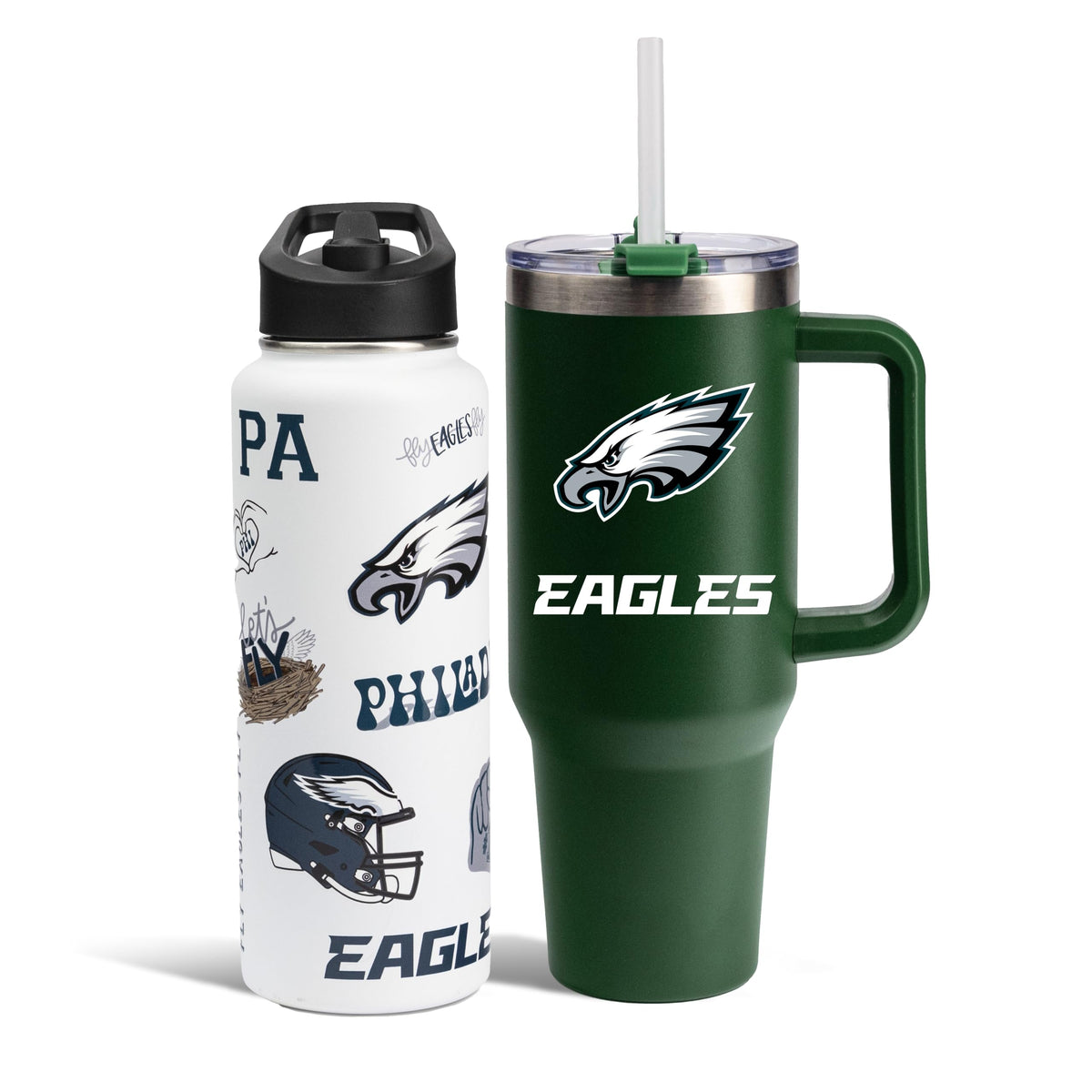 The Memory Company Officially Licensed NFL 2-Pack Stainless Steel Tumbler Set, 34oz Team Spirit Water Bottle & 40oz Game Day Tumbler with Lid and Straw, BPA-Free Materials, Convenient Straw Design