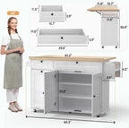 ONBRILL 60" Kitchen Island with Trash Can Storage, Rolling Island Table