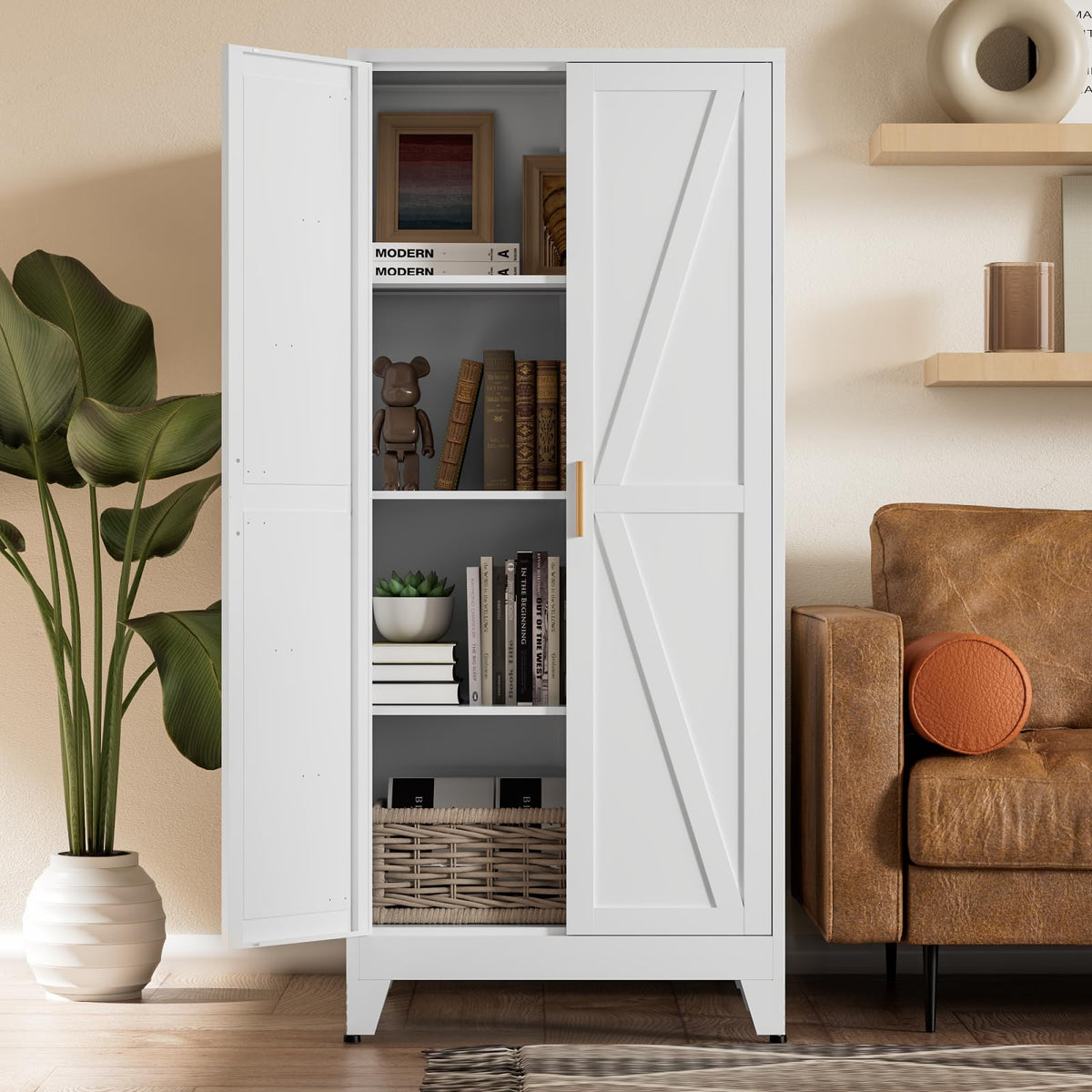 COFaR Black Farmhouse Storage Kitchen Pantry Cabinet with 2 Barn Door, 3 Adjustable Shelves and Legs, for Cupboard/Dining Room/Bathroom/Living Room/Office/Laundry Room (Black, 61" Farmhouse)