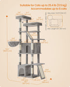 Feandrea 72.6-Inch Tall Cat Tree Tower for Indoor Extra Large Cats, Scratching Posts, Scratching Boards, Multi-Level Design, Dove Gray UPCT014G101S