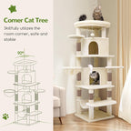 Globlazer 66inch Corner Cat Tree Tower for Indoor Large Cats, C66, Beige