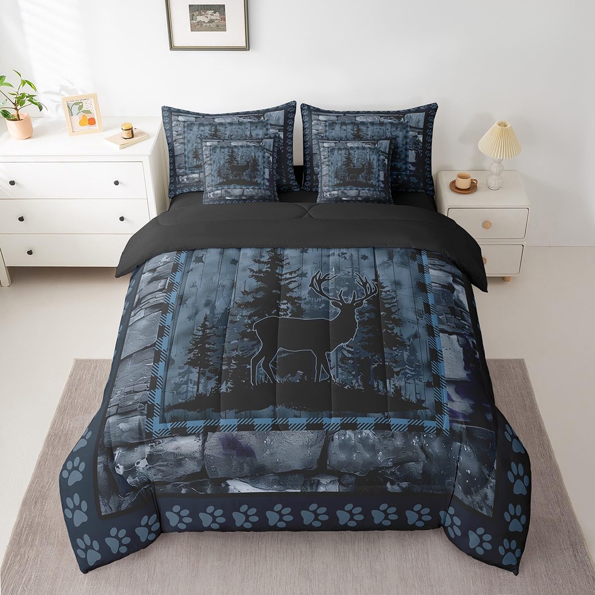 Feelyou Deer Comforter Set with Sheets King Size 7 piece Kids Rustic Deer Hunting Bedding Set Cabin Lodge Deer Bed in a Bag Farmhouse Nature Wildlife Antlers Brown Bed Set