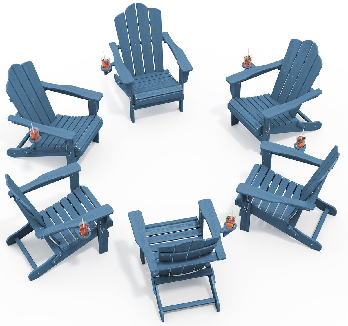 KINGYES Folding Adirondack Chair Set of 4 with Cup Holder, Navy