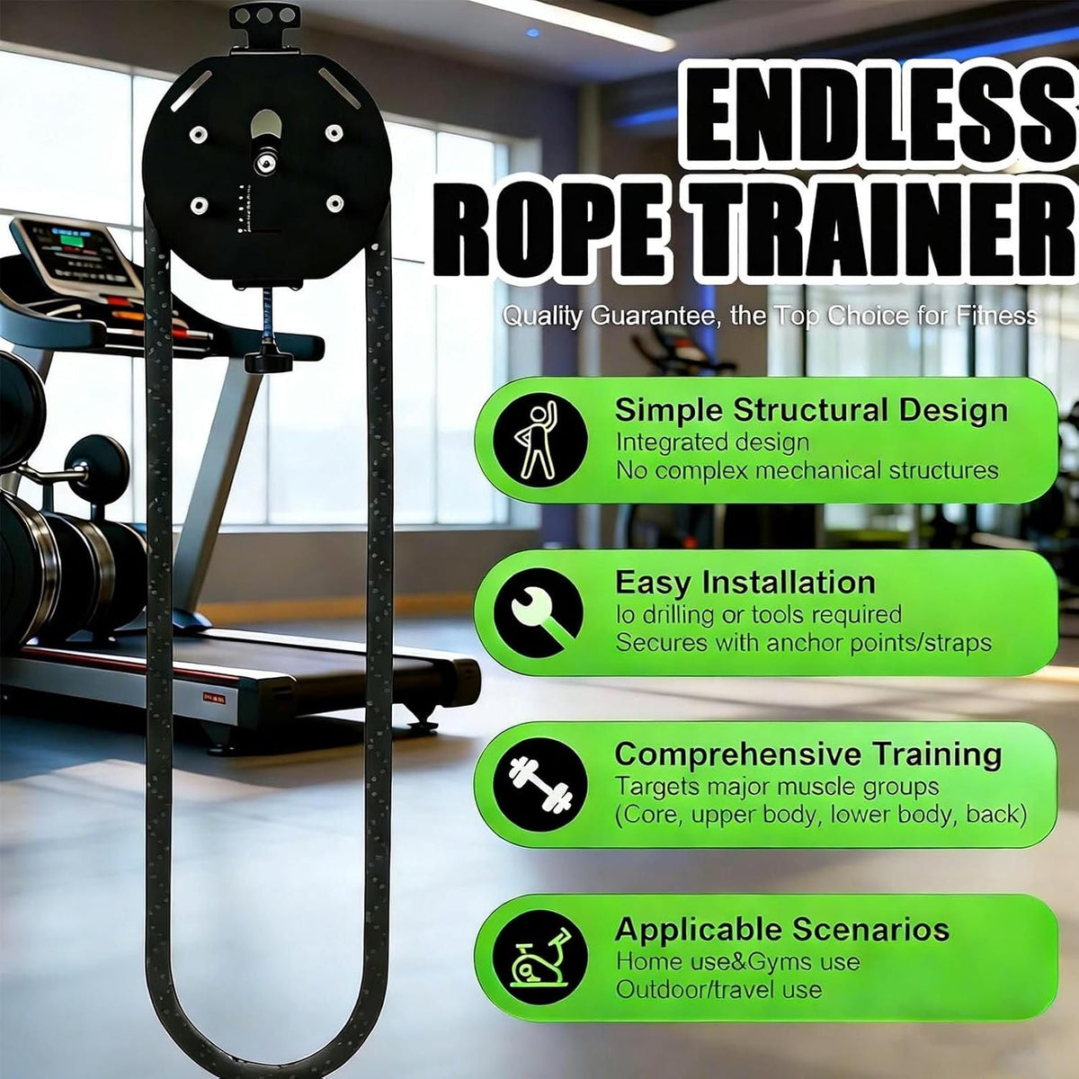 Endless Rope Trainer | Adjustable Resistance Trainer Machine | Suspension Endless Rope Pulley System| Closed-Loop Nylon Rope | Home Gym Infinity Rope for Interval Resistance Training