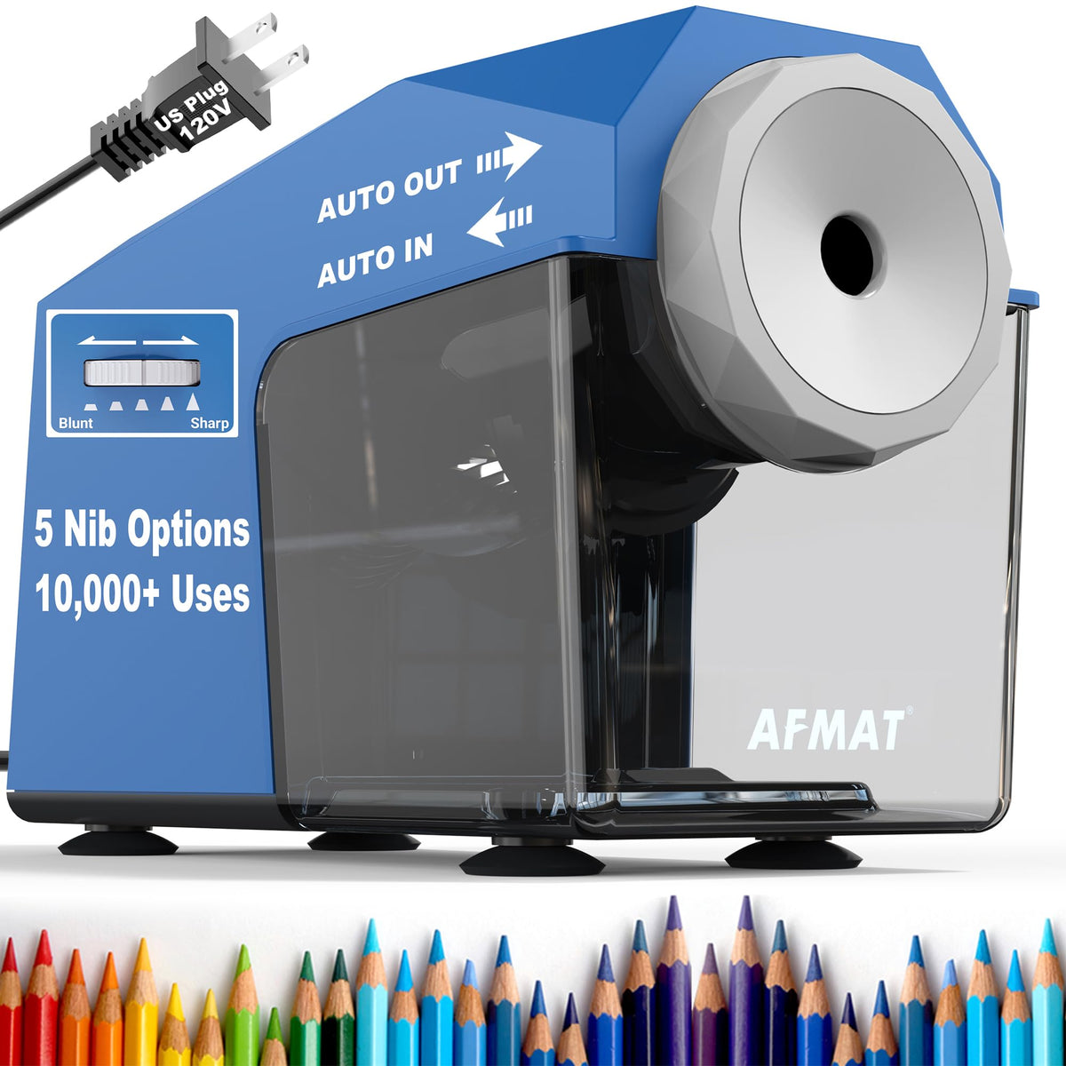 AFMAT PSC4 Electric Pencil Sharpener, Fast & Hands-Free, 10K+ Uses, 5 Nibs, Fully Automatic Pencil Sharpener for Classroom, Heavy Duty Sharpeners for No.2/Jumbo Pencils (φ6.5-10.5mm) US Plug(120V)