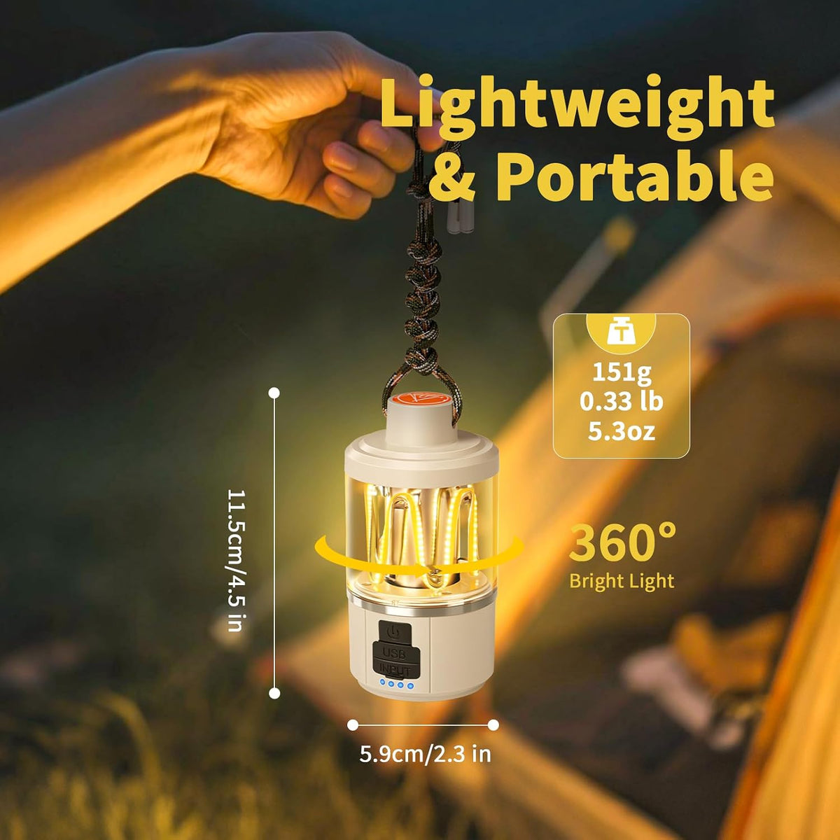 Luvan Camping Lantern Rechargeable, Camping Light with 4 Modes, LED Flashlight, Waterproof, 1500mAh Battery, Flashlight Lantern for Camping, Power Outages, Emergencies, Hurricanes, Hiking