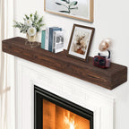 G GOOD GAIN 60'' Fireplace Mantel, 5'' Pine Wood Floating Shelf, DarkWalnut