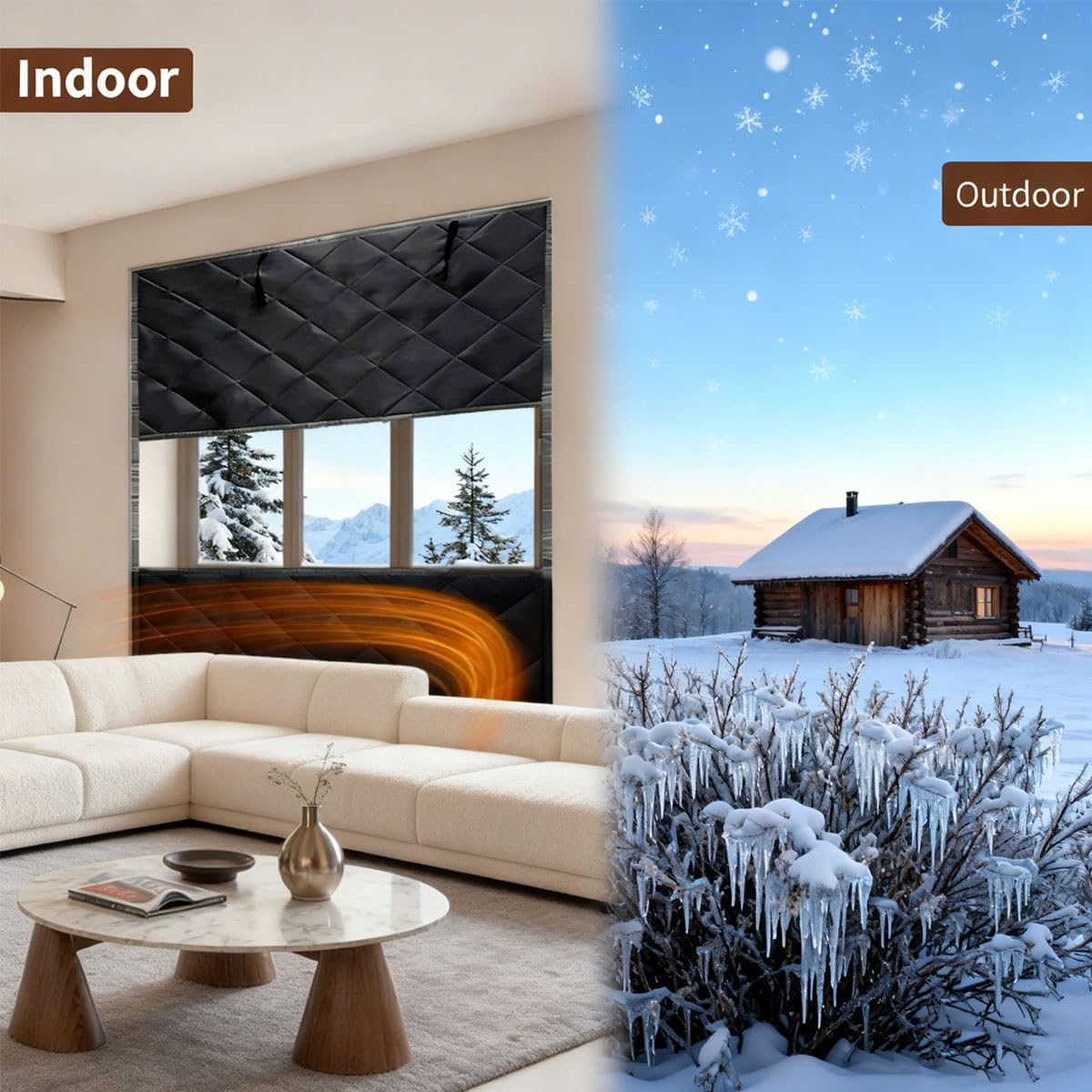 3 Layer Window Insulation Kit Thermal Insulated Window Cover 35x59 47x63 63x39 inch Oxford Cloth Thicken Cotton Soundproof Roll-Up Design Reusable Winterize Curtain for Attic Bedroom(Black,W59xH106")