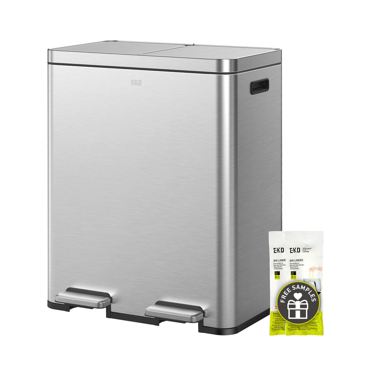 EKO EcoCasa II 36L+24L Dual Trash Can with Recycle Bin, Stainless Steel Garbage Can with Lid, Deodorizer Compartment, Odor-Proof and Fingerprint Resistant