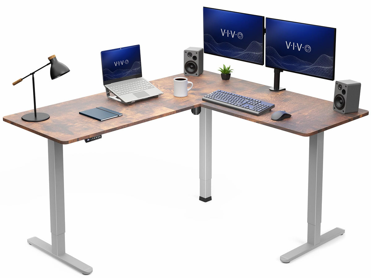 VIVO Light Wood 63 x 55 in Corner Standing Desk, DESK-E3CTGC