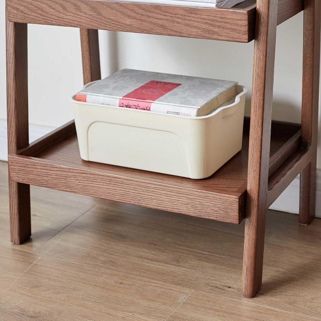 HRVEOCEI 17.72” Small Bookshelf, 3 Tier Ladder Shelf, Wood Side Shelf for Living Room Bathroom Bedroom, Oak, Mini, Vintage, Portable, Easy Assembly, Double Stability (Walnut)