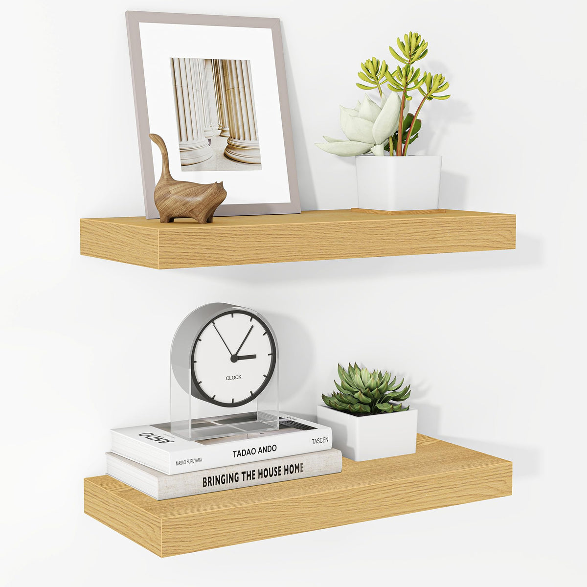 Fun Memories Floating Shelves - 2 Pack 12 Inch Rustic Wooden Wall Shelves - Extra Deeper & Thicker Wall Mounted Storage Shelf for Living Room, Kitchen, Farmhouse - 36" W x 12" D x 1.8" H - Brown