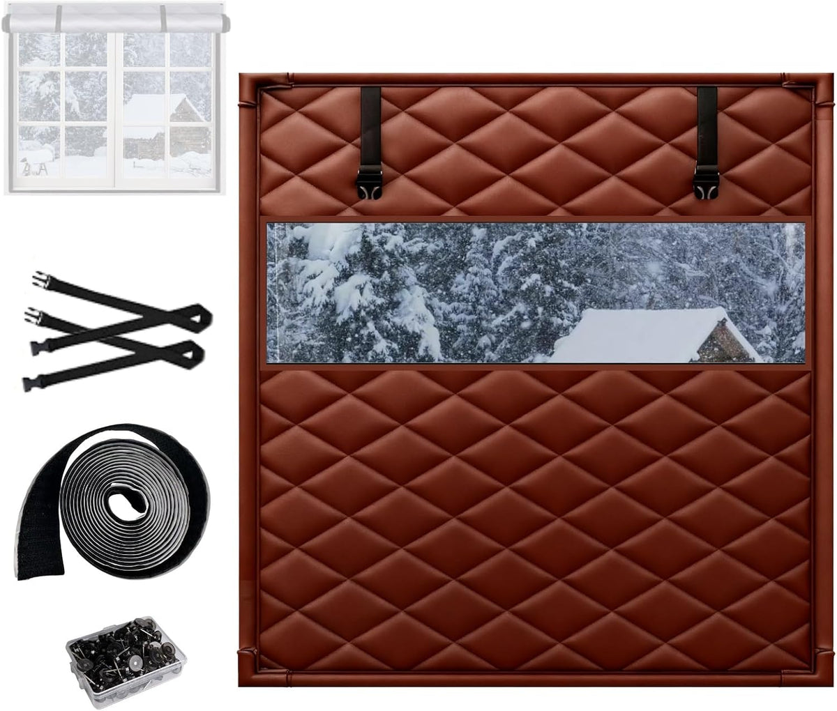 Window Insulation Kit For Window, 3 Laye Thicken Insulated Window Cover, Window Insulation Film With Clear Window, For Winterizing Keeping Home Warm(Brown,79x118in/201x300cm)