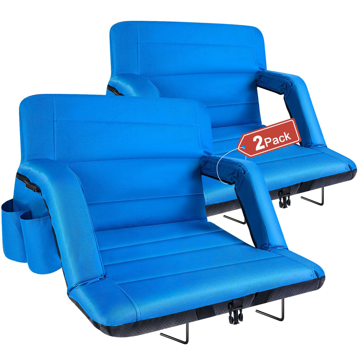 yeyeeyyee Stadium Seats with Back Support 2 Pack Wide, Exclusive Bleacher Chairs with Back and Cushion Folding Stadium Chairs, 6 Reclining Positions Waterproof Bleacher Seats (Wide|22.5" Black)
