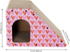 Kento 23.63" Modern Cardboard Cat Cave Scratcher with Catnip, Angled Trapezoid Hideaway House and Scratching Lounge for Indoor Cats, Heart Pattern CSR1008C