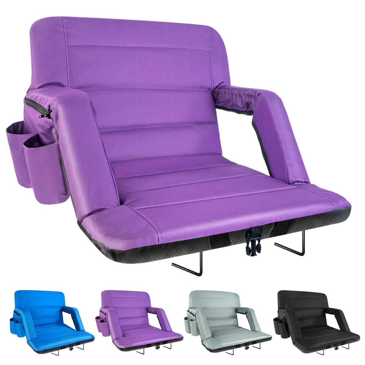 yeyeeyyee Stadium Seats with Back Support 2 Pack Wide, Exclusive Bleacher Chairs with Back and Cushion Folding Stadium Chairs, 6 Reclining Positions Waterproof Bleacher Seats (Wide|22.5" Black)