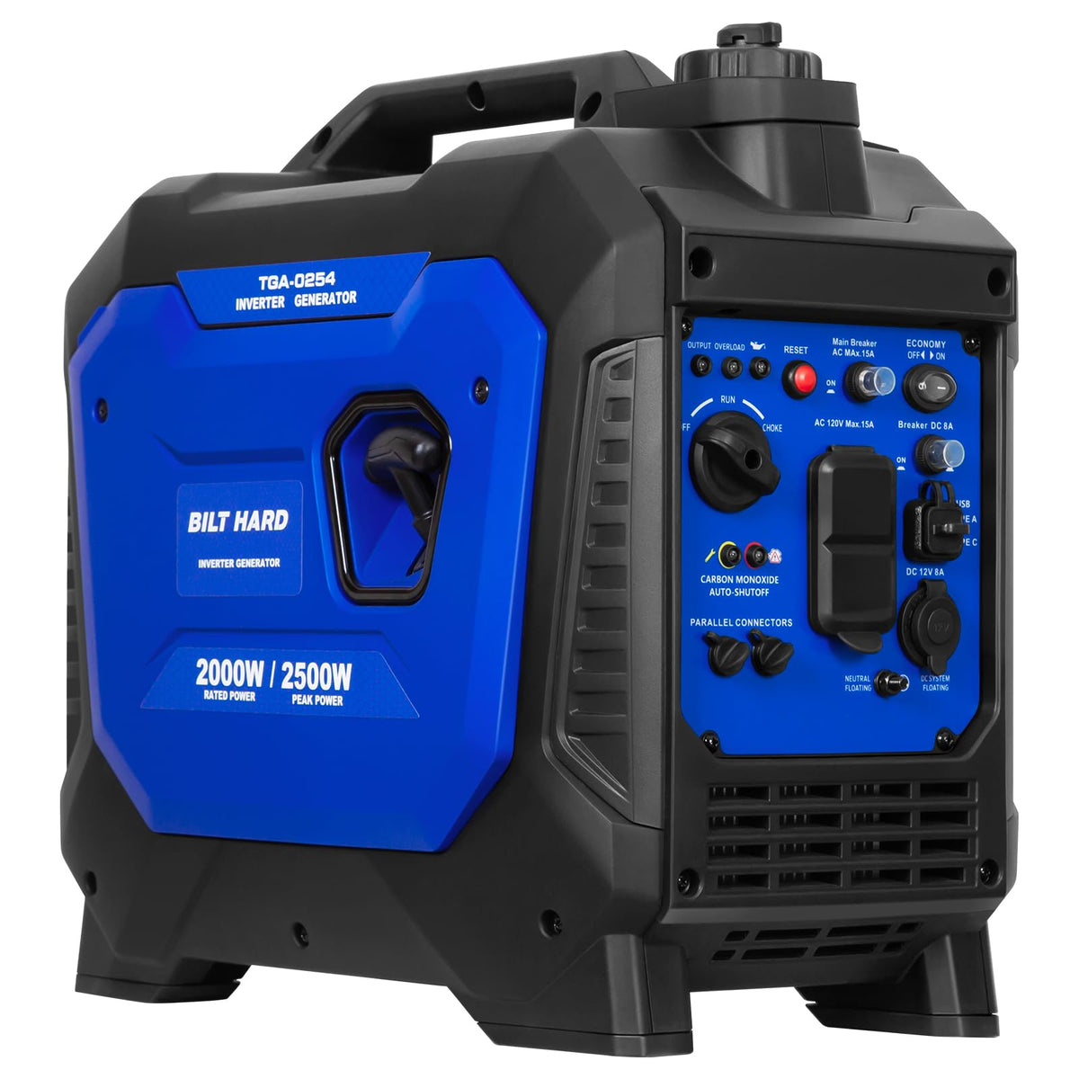 BILT HARD Gas Generator 2500W, 80cc 4 Stroke Quiet Inverter Generator with CO Sensor, Parallel Ready,120V AC Duplex Receptacle and 12V DC Output, Outdoor Generators for Camping, Home Use, 49-State