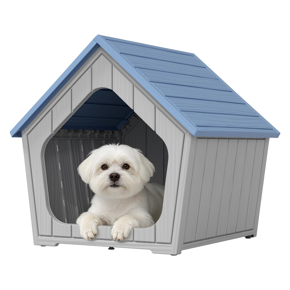 Bifanuo Dog House Outdoor Indoor for Small Dogs - Plastic Pet Shelter, Easy-Assemble & Weather-Resistant for Living Room, Balcony (Blue, 18" L x 22.4" W x 22.2" H)