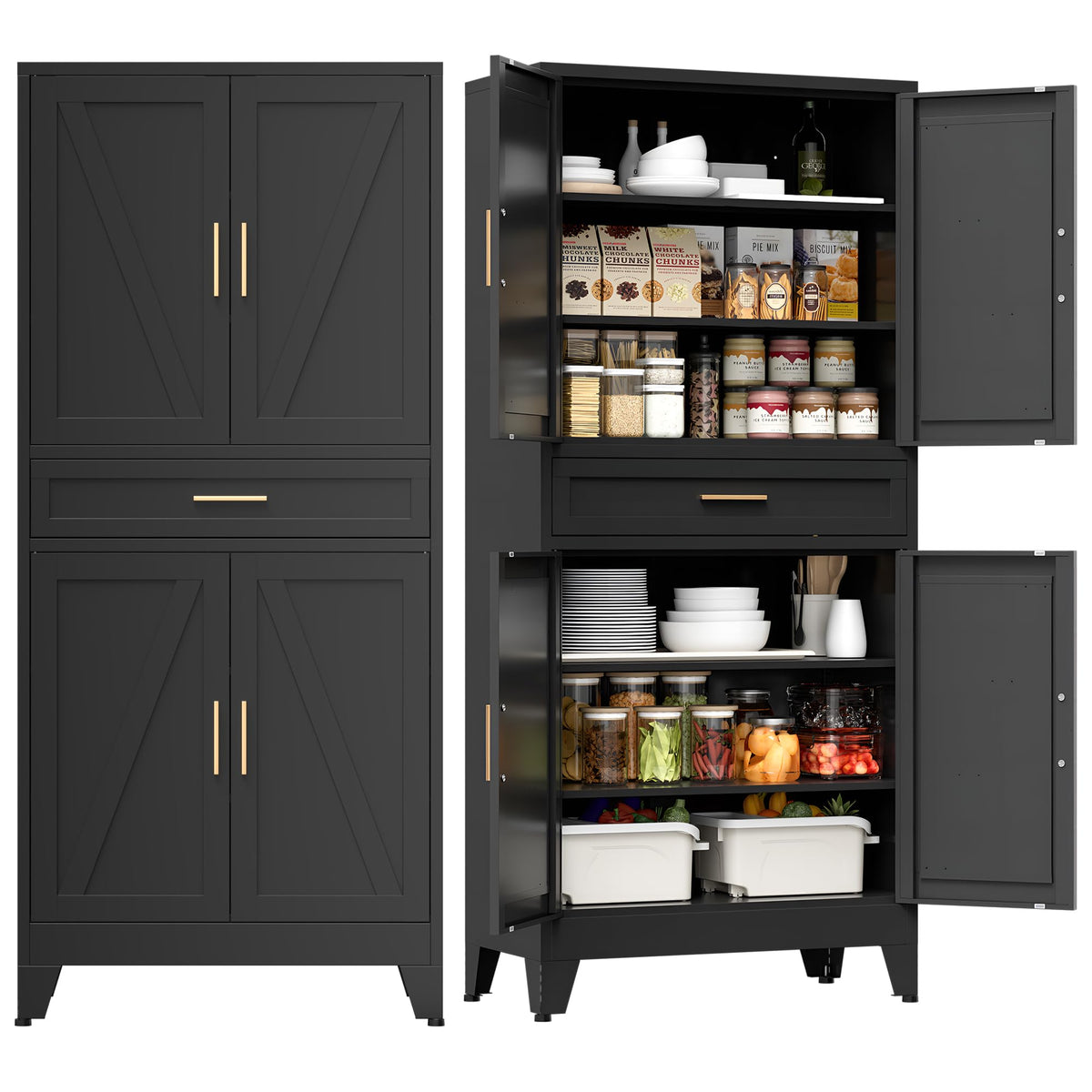 COFaR Home Farmhouse Storage Cabinet with 2 Barn Door, 61" H Metal Cabinet