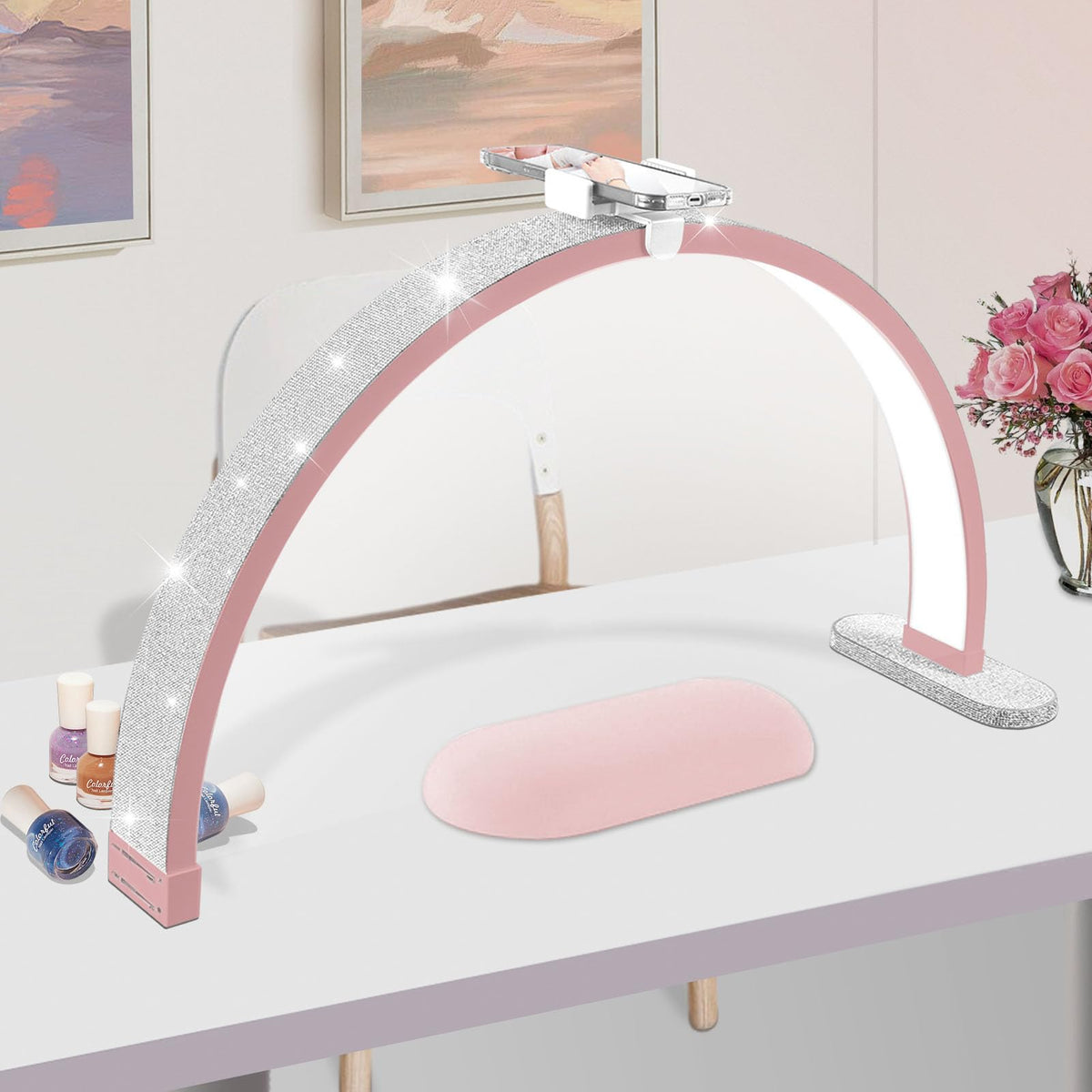 30in Touch Control Nail Light for Desk, Half Moon Light, Pink