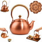 Handmade Copper Stovetop Teapot Kettle, Solid Copper Tea Kettle with Vintage Hammer Design, Thickened Household Boiling Teapot for Induction, Electric, Easy to Clean (A*1200ML)