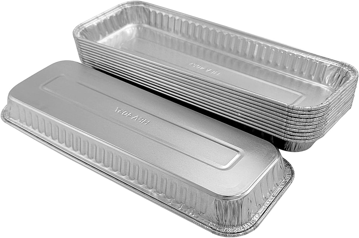 PACTOGO 11" x 4" x 1" Disposable Aluminum Foil Oblong Danish Cake Pans with Clear Hinged Lid Containers - Ideal Baking Tins for Sweets, Coffee Cakes, Danishes, Cookies, Brownies (Pack of 100)