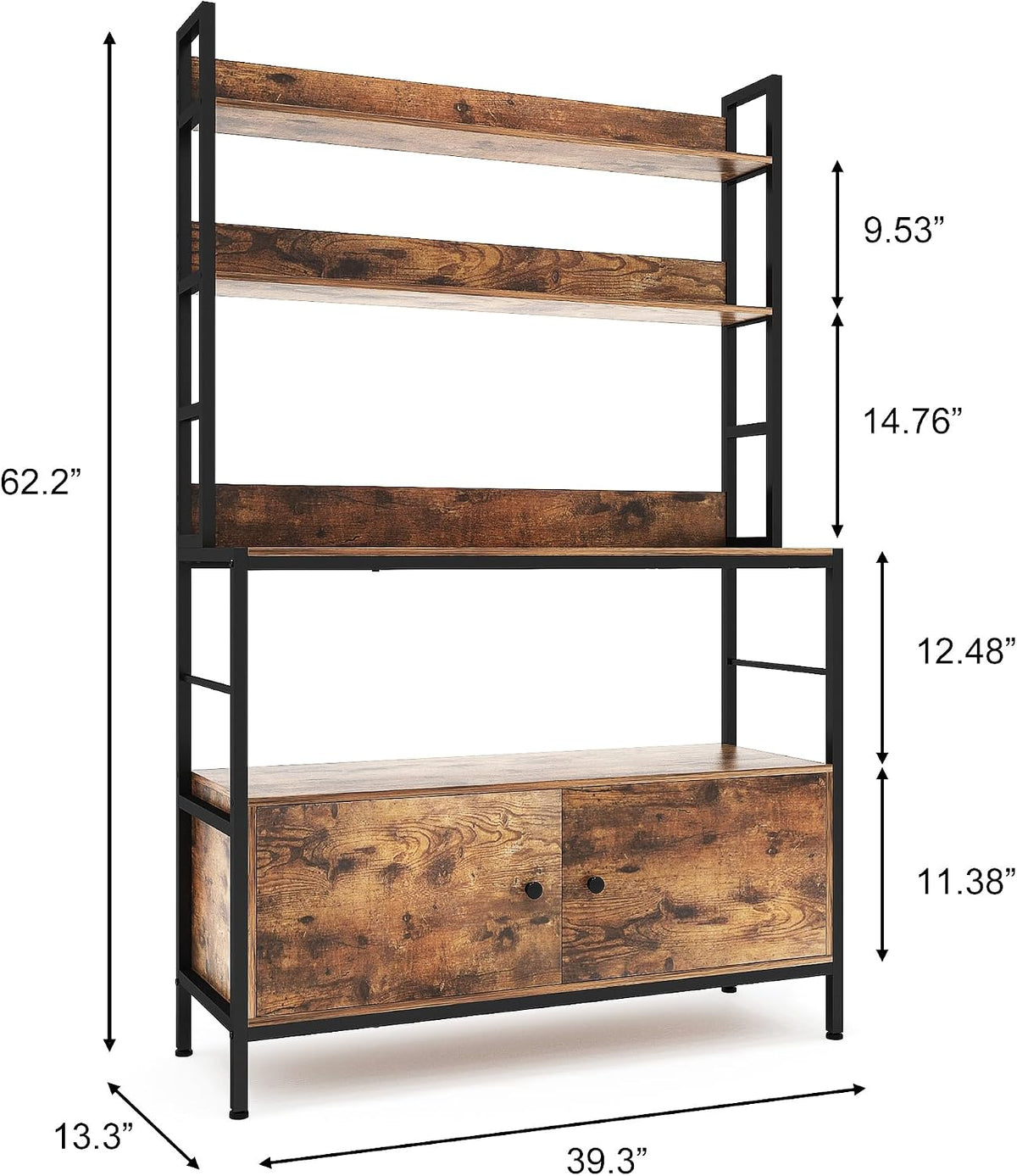 5-Tier Kitchen Bakers Rack with Storage,Industrial Microwave Oven Stand, Utility Storage Shelf,Free Standing Kitchen Utility Cart Storage Shelf Organizer with Hooks