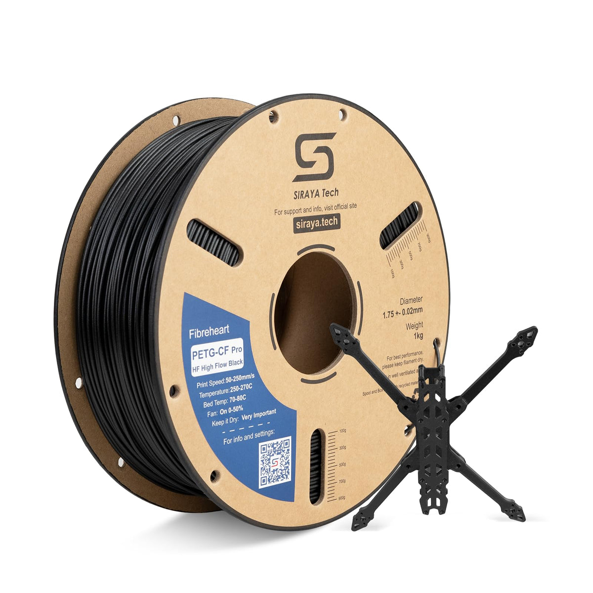 Siraya Tech Fibreheart PPA-CF Core 3D Printer Filament, Black, 1kg