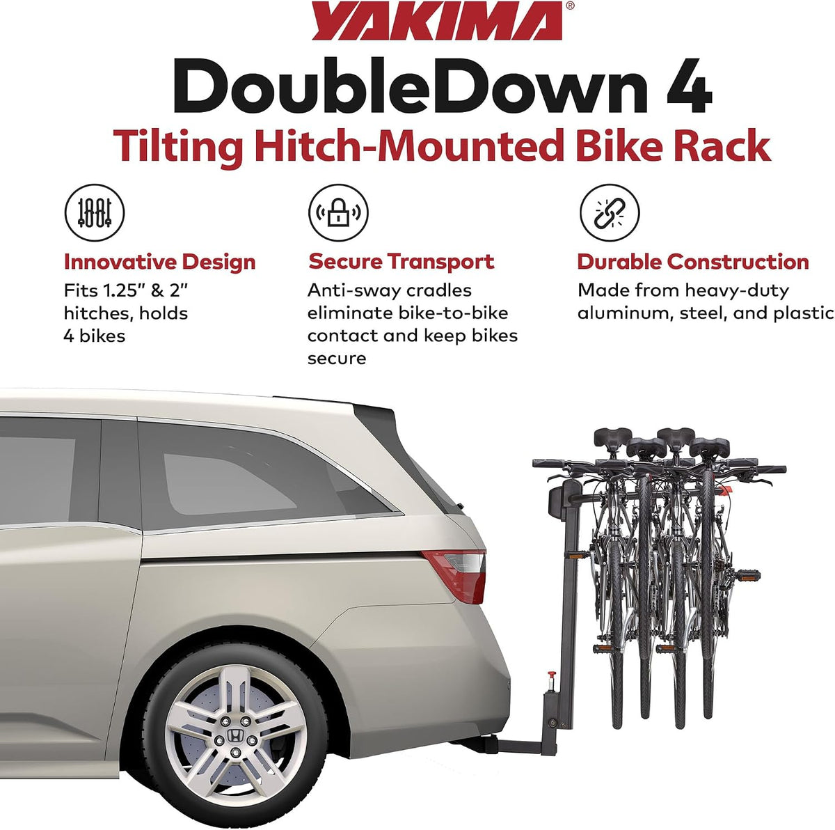 Yakima Hitch Mount Tilting 4-Bike Rack Carrier for Car, Truck, SUV, DoubleDown 4