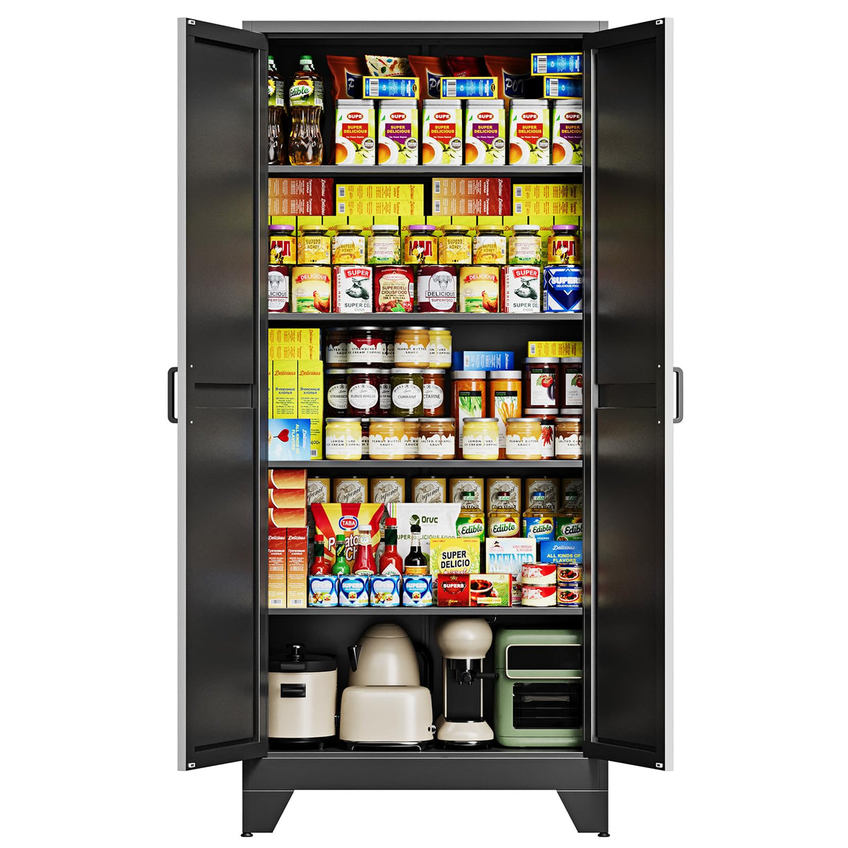 Letaya White Storage Cabinet with Adjustable Shelves-Metal Home Kitchen Pantry Cabinets with Doors,Organization Locker for Cupboard/Bedroom/Dining/Living/Bathroom/Office/Garage Room