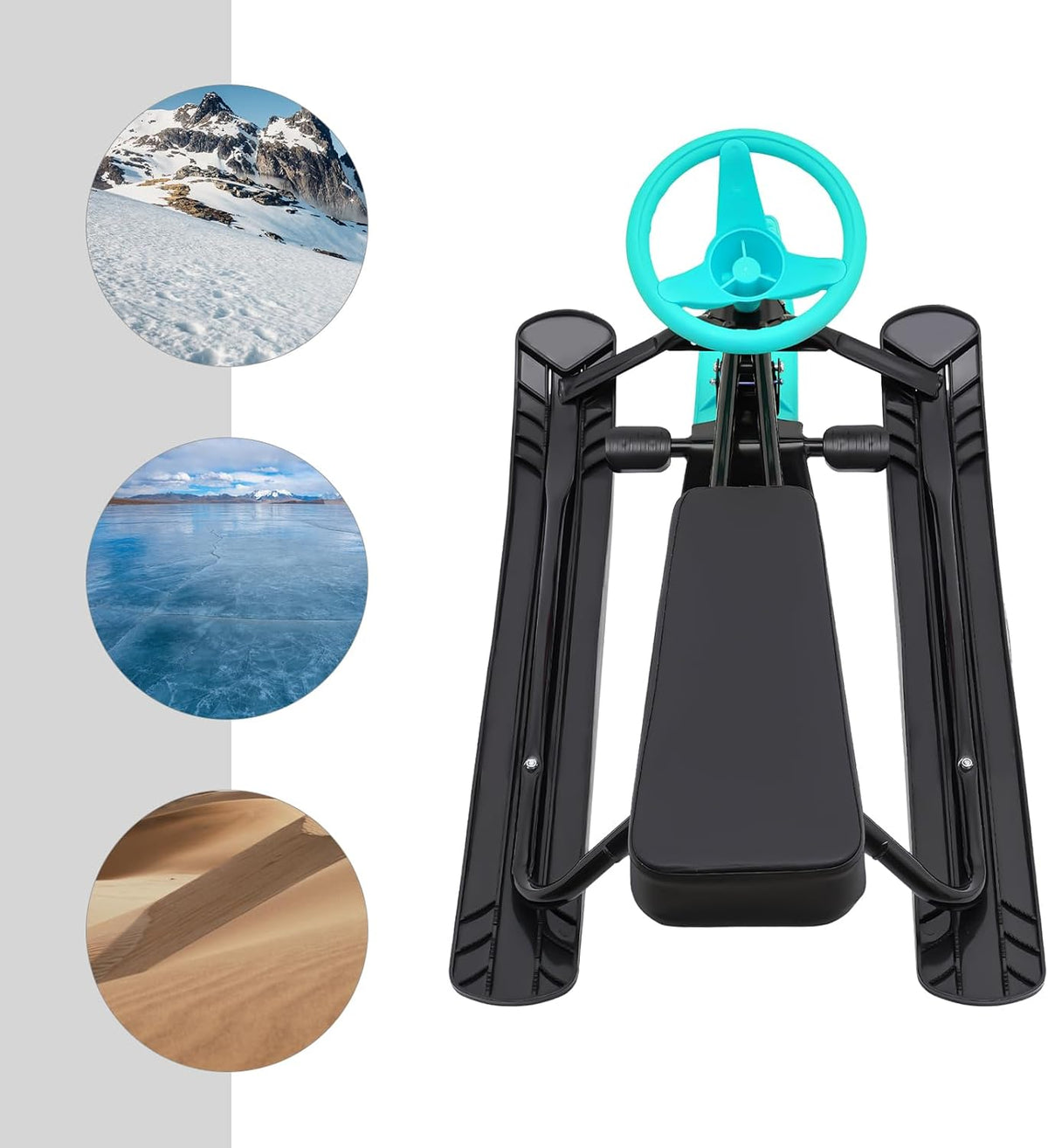 Snow Racer Sled, 18 in Ski Sled Slider Board with Flexible Steering Wheel, Two Serrated Brakes for Kids and Adult, Kids Teens Winter Sport Ski Sled Board- Ideal Gift - Max Weight 220.5lb