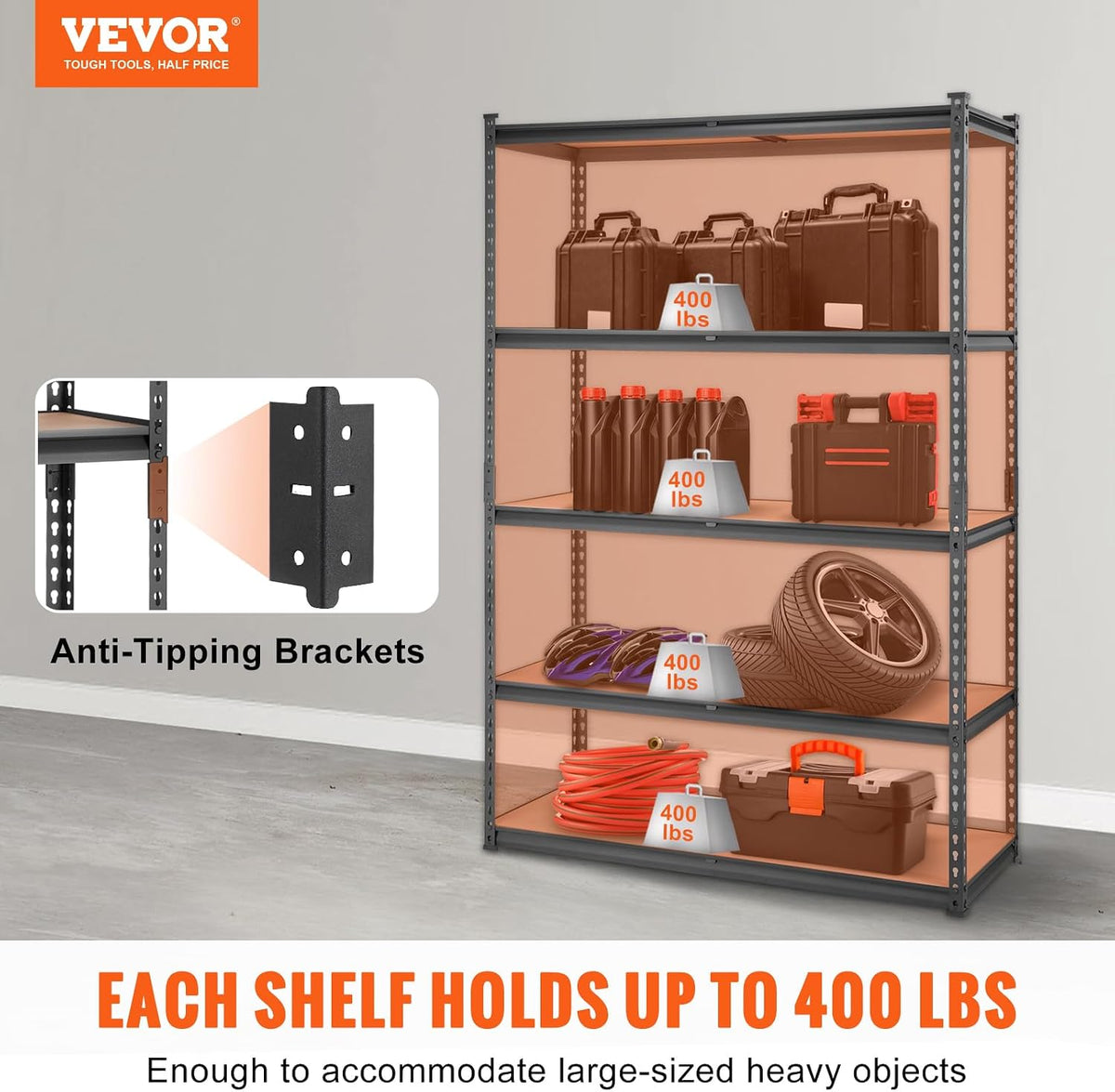 VEVOR Storage Shelves 5-Tier Adjustable 2000 lbs 48"x18"x72" Shelving Unit