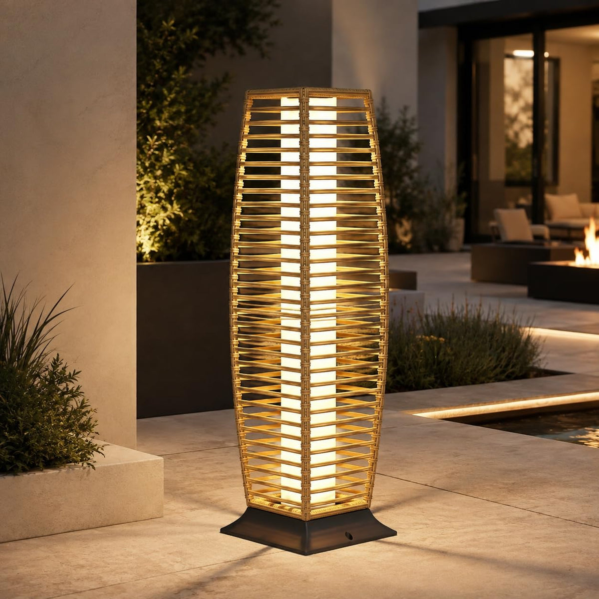 Grand patio 2-Piece Outdoor Floor Lamp Solar Powered Lantern Waterproof Wicker Boho Deck Lights for Garden Porch Decor, Large Crossover