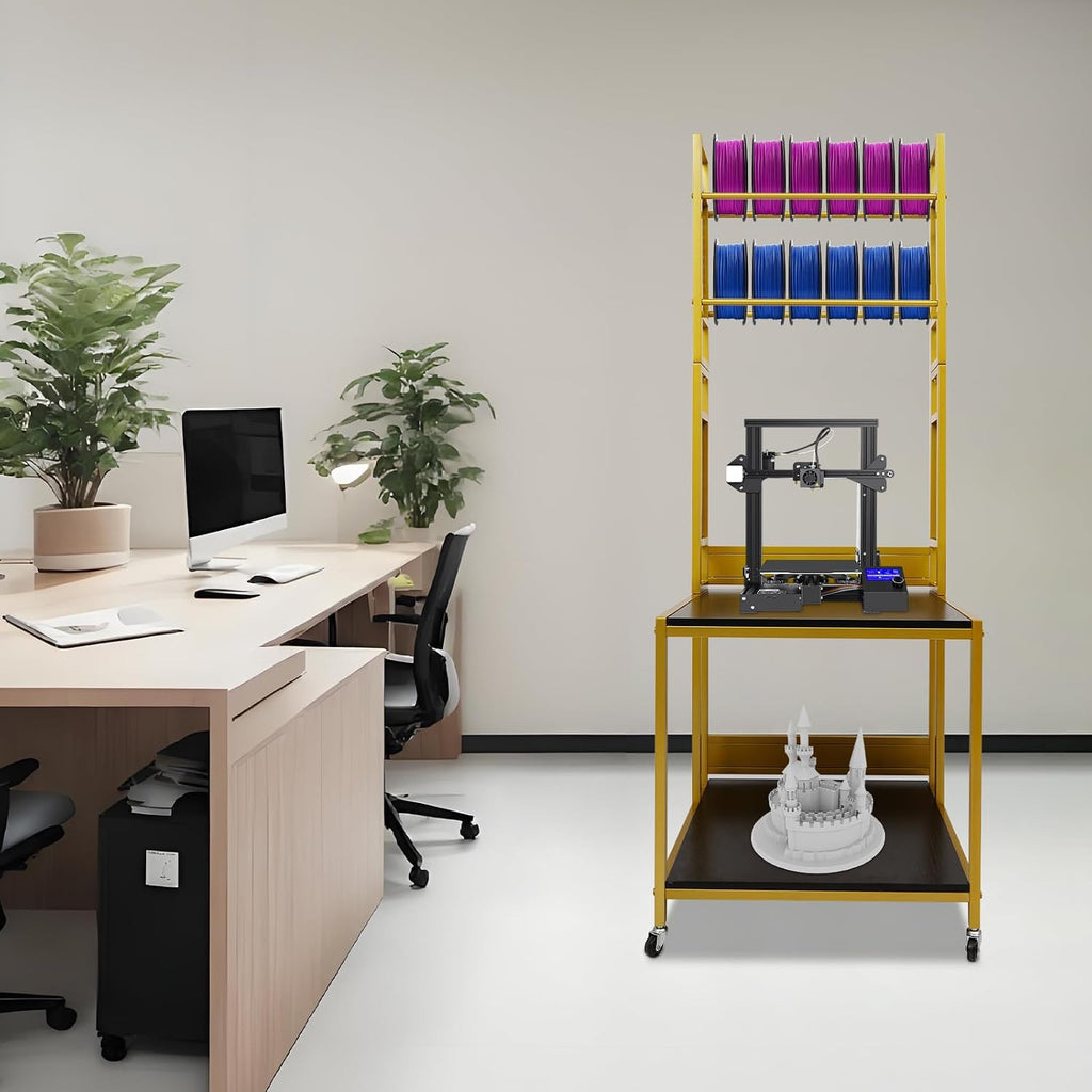3D Printer Stand with Filament Storage Rack, 2-Tier Heavy Duty Mobile Printer Table with Wheels for Studio Office Storage and Organization