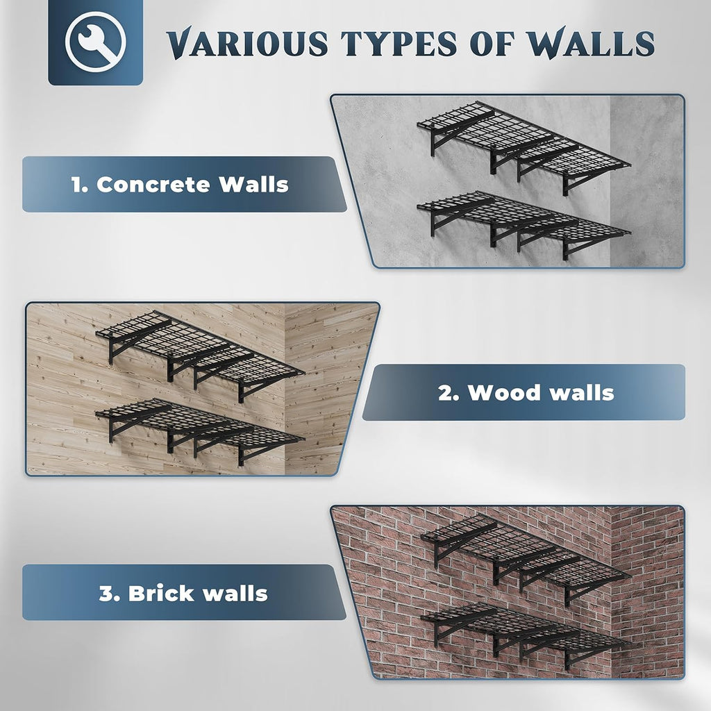 Jusgym 4 Pack Wall Mounted Garage Shelving, 2x3ft, 1400lbs Integrated Grid