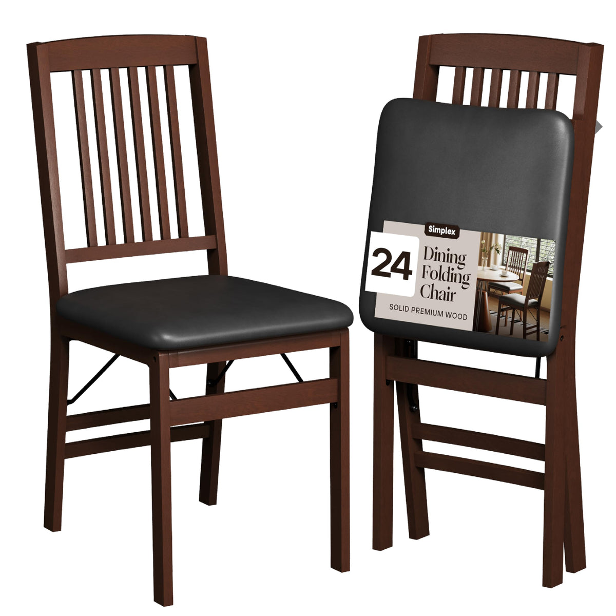 SIMPLEX Folding Wood Dining Chairs, Padded, No Assembly, 2 Pack