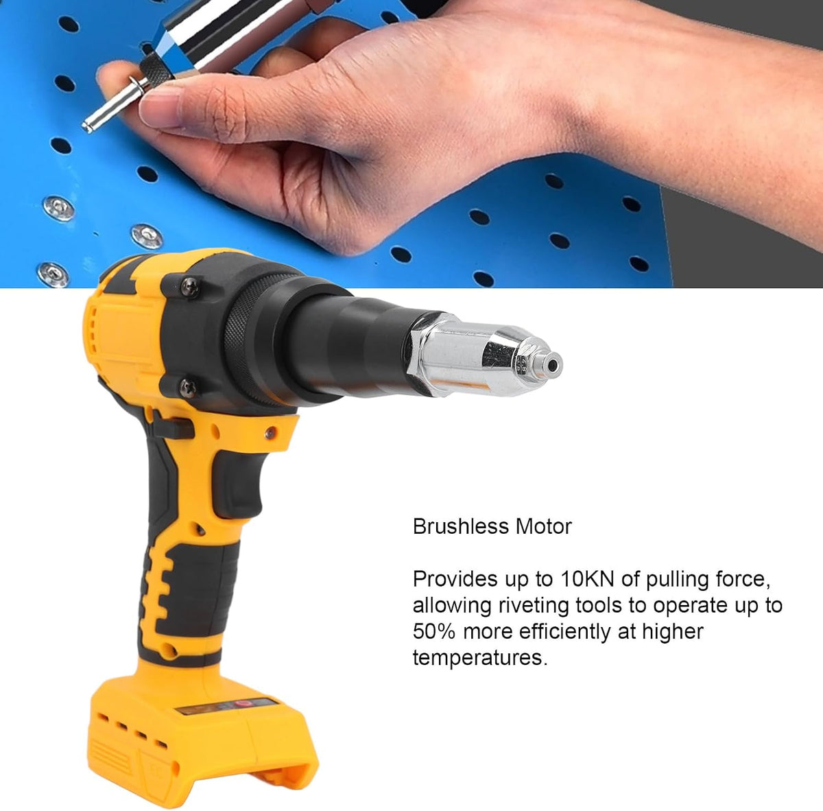 Cordless Rivet Gun, 3.2‑4.8mm Brushless Portable Electric Rivet Tool, Automatic Blind Riveter Nut Gun Tool Professional Rivet Tool for Office Building Not Included Battery