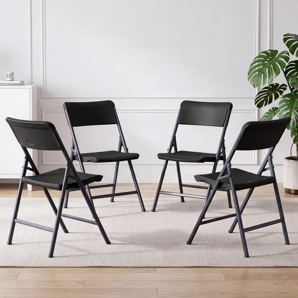 Folding Chairs 4 Pack,350 lbs Heavy Duty Metal Frame Folding Chairs with PU Leather Padded Seat,Ergonomic Portable Foldable Chair with Non-Slip Rubber Feet for Indoor Outdoor Wedding Patio Party,Black