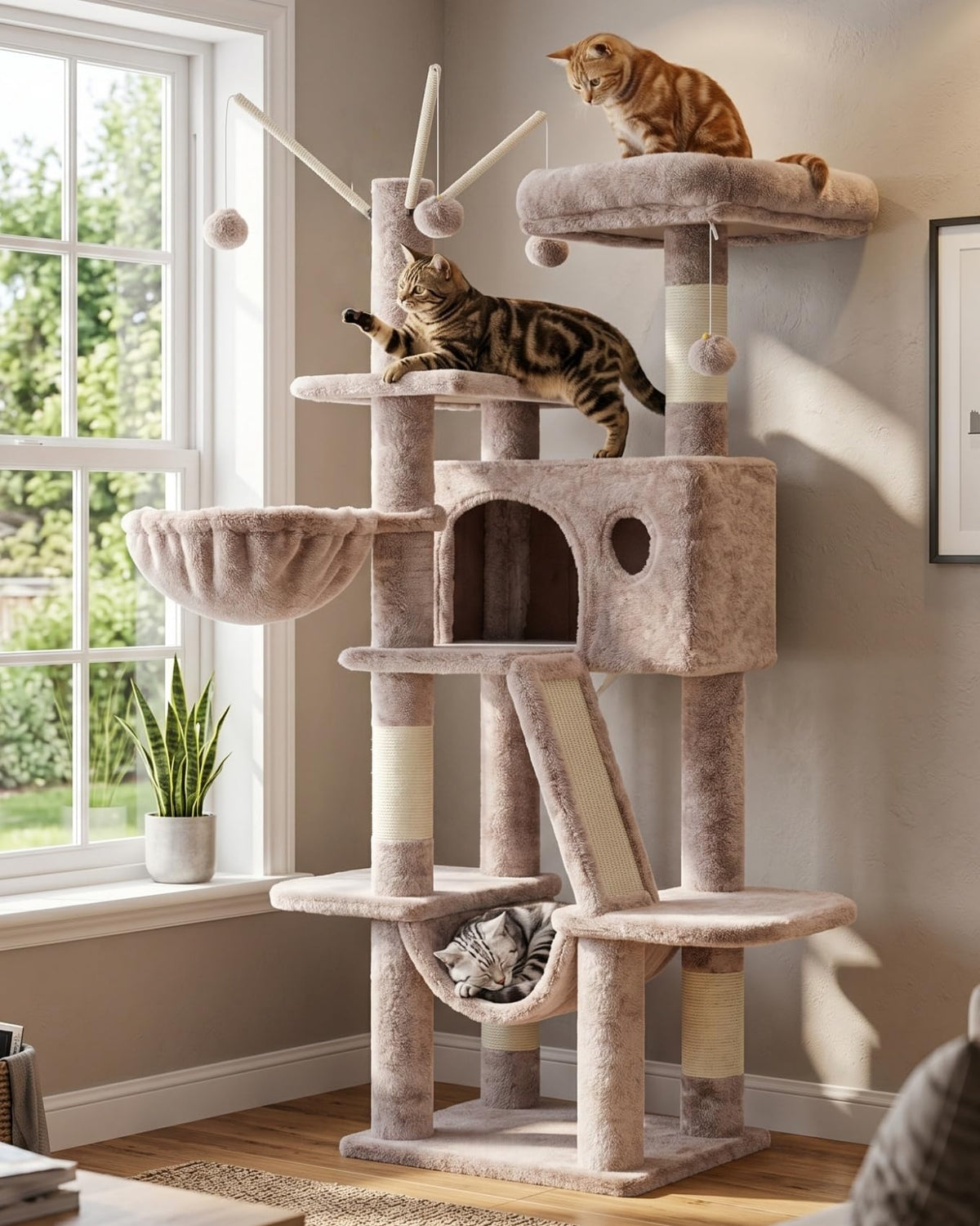 Hey-brother Cat Tree Tower with Padded Platform Bed, Hammock, MPJ019-SW