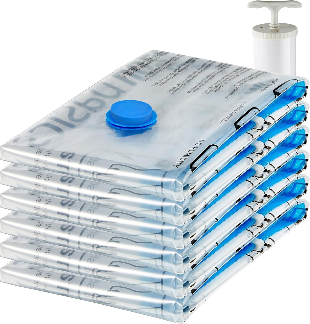 Amazon Basics Vacuum Storage Bags, Compression Space Saving for Clothes and Linens, Reusable with Hand Pump, Large, Clear, 5 Count (Pack of 10)