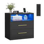 VASAGLE 23.6‑Inch Wide Nightstands, Set of 2, LED Lights, 2 Drawers