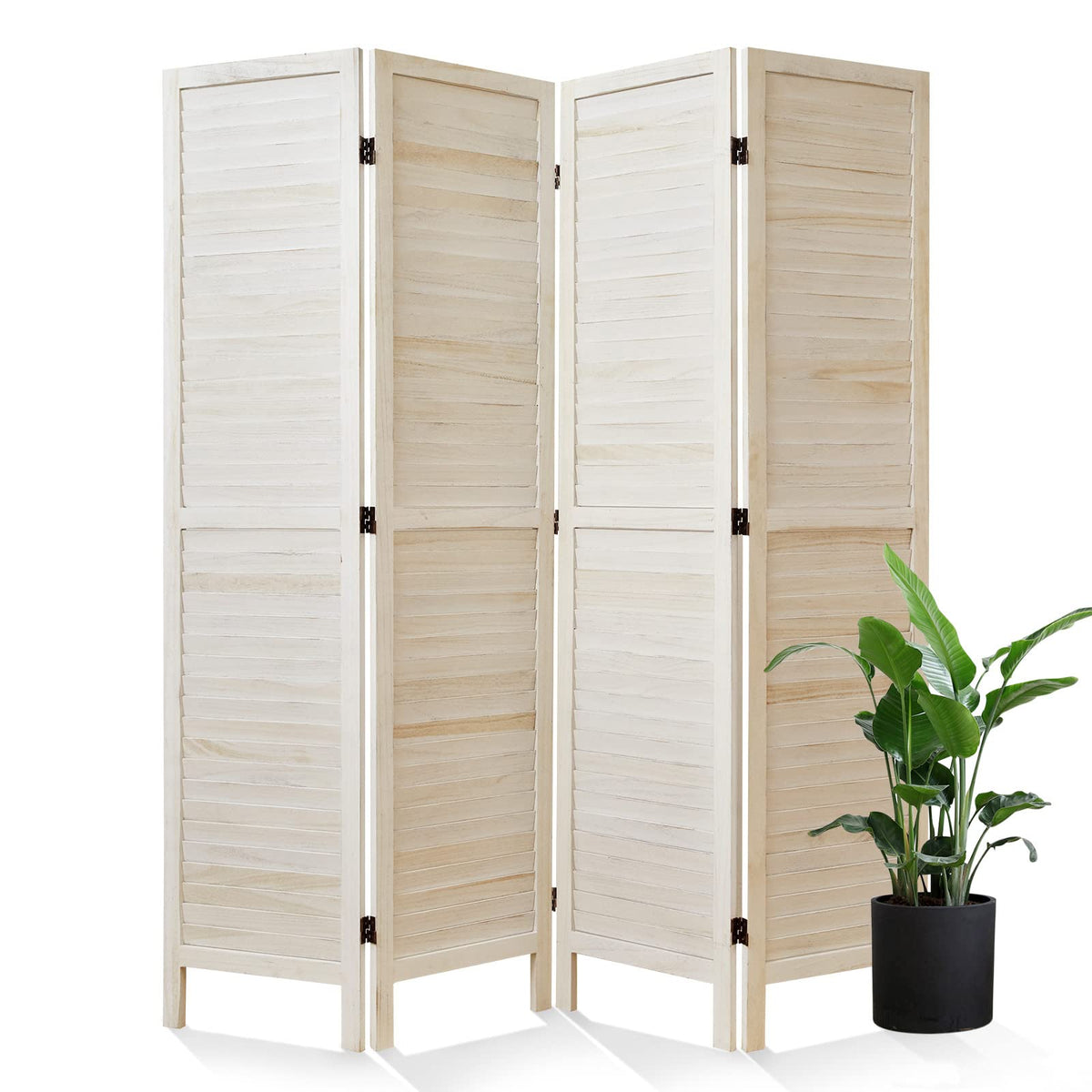 Room Dividers and Folding Privacy Screens, Wood Louvered Separators Divider Wall for Home Office Bedroom - 6 Panels, 67 * 90inch (White-Washed)