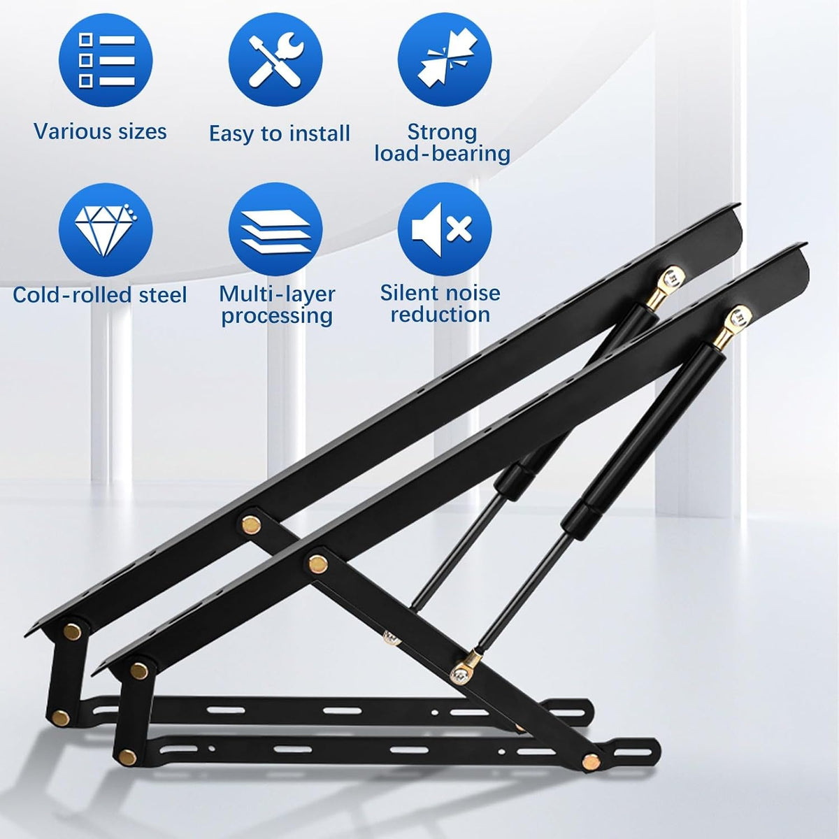 1 Pair Bed Lift Mechanism Heavy Duty Gas Spring Bed Storage Lift Kit, Hydraulic Pneumatic Rod Folding Lift For Bed Gas Spring Bed Storage Lift Kit, Folding Bed Accessories, 62-150cm(White,620mm)