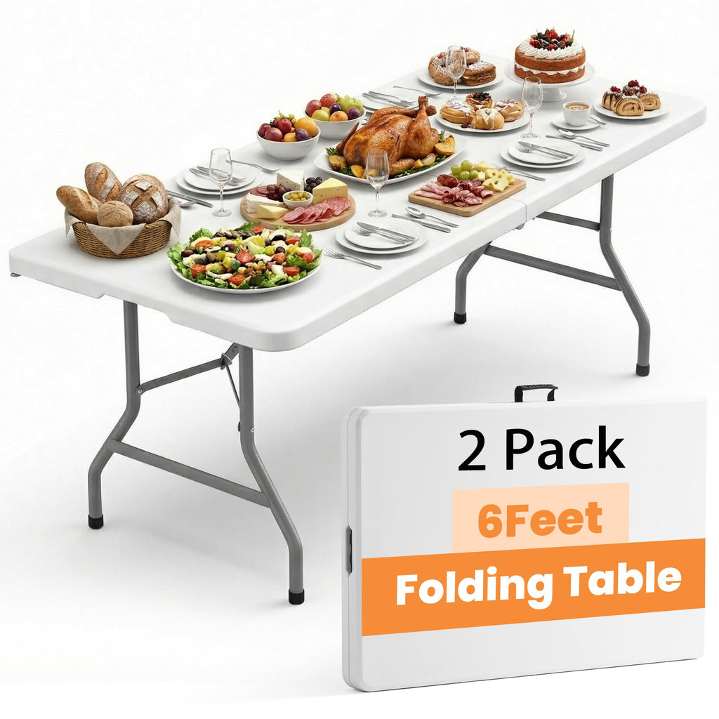 2 Pack Folding Tables 6FT Plastic Utility Foldable Tables, Black