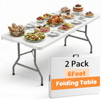 2 Pack Folding Tables 6FT Plastic Utility Foldable Tables, Black